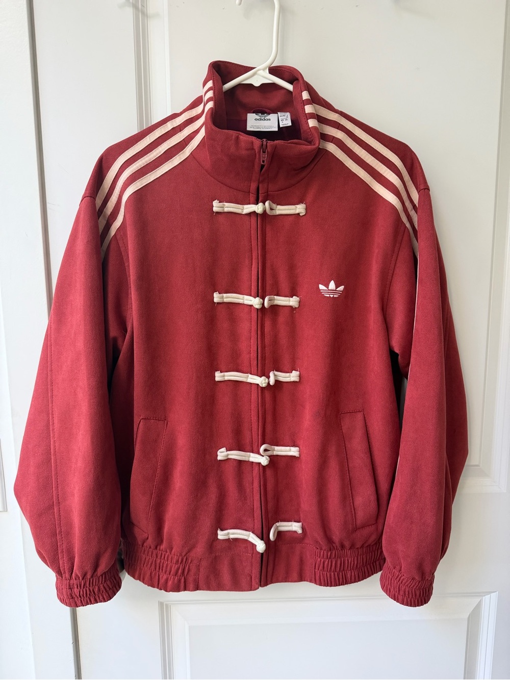 adidas Red Bomber Jacket with Cream Stripes